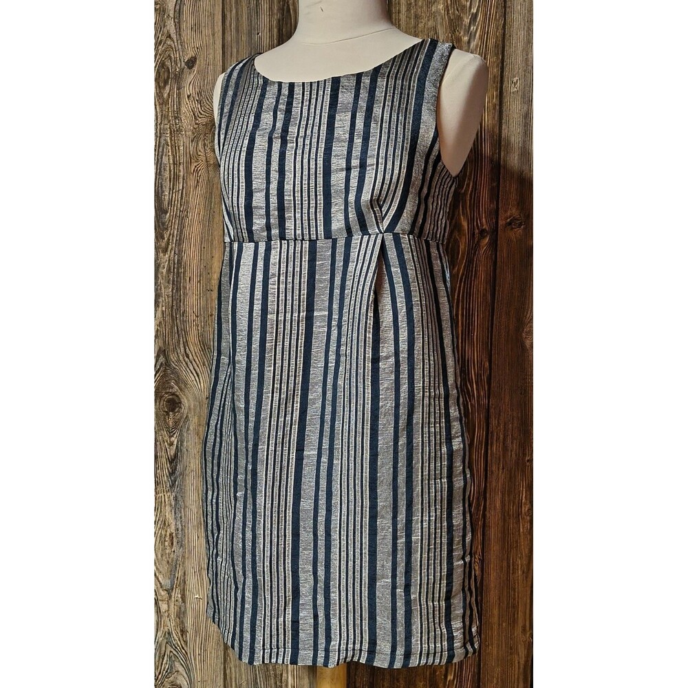 Vintage Y2K GLAM Metallic Crinkle Dress – Blue Silver – Made in USA – Size L